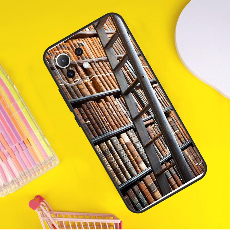 Vintage BOOK Bookworm Bookshelf Cover For Xiaomi 14 13 Ultra 11T 12T 13T 14T Pro POCO X7 Pro X3 X5 F3 F5 F6 M6 X6 Pro Case