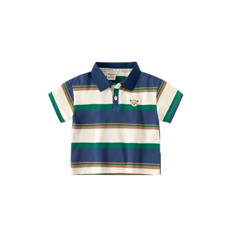 Trendy Children's Clothing Boys' Drop-Shoulder Short-Sleeved T-shirt Summer Kids Stripes Polo Shirt Baby Boy Lapel Half Sleeve Tops