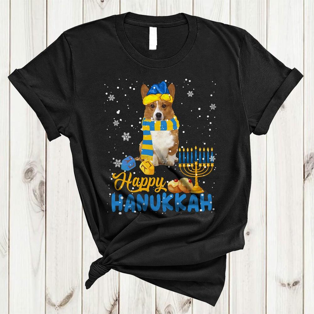 

Happy Hanukkah Cute Hanukkah Chanukah Corgi Dog With Menorah Jewish Proud Shirt XL