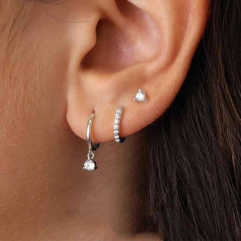 Women Fashion Premium 18k Gold Plated Copper Geometric Rhinestone Earring Set