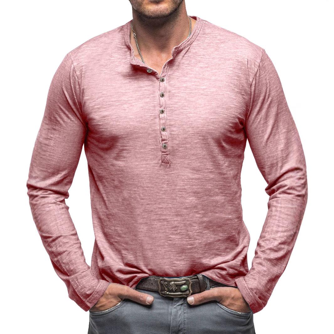 

Autumn Winter Casual Men s Long Sleeve T-Shirt Men s Henley Shirt Slub Cotton Top S