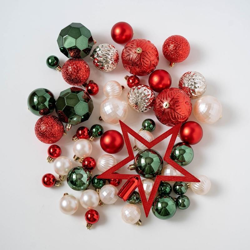 50Pcs Shatterproof Christmas Ornament Set With Plastic Tree Toppers Star For Indoor Outdoors Holiday Decorations