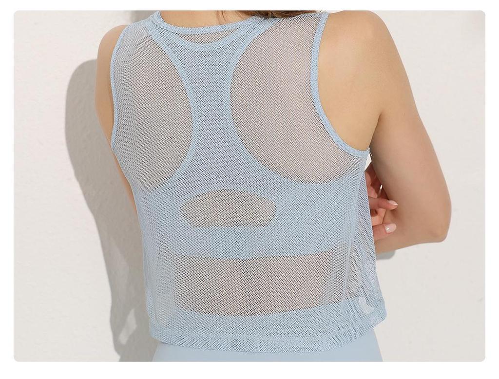 Damska szybkoschnąca siateczkowa kamizelka do jogi - Bez rękawów, oddychająca, lekka narzutka