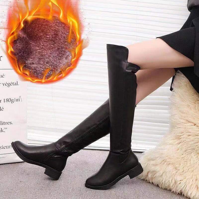 2025 toamnă și iarnă cizme noi până la genunchi cizme plate cizme de cavaler cizme înalte de catifea mărime mare cu fermoar lateral toc gros cizme de damă