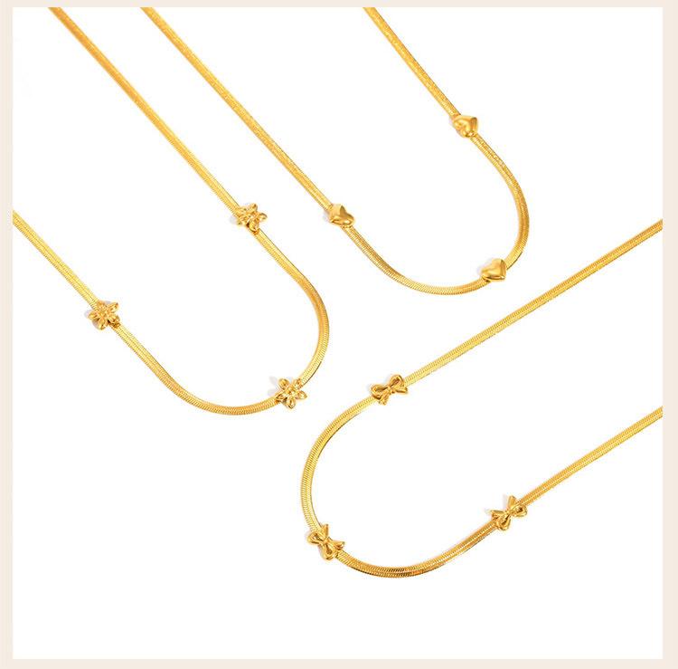 18k Gold Plated Choker Necklace for Women, Gold Plated Stainless Steel, Bowknot Heat Butterfly Collar Bone Chain Necklace