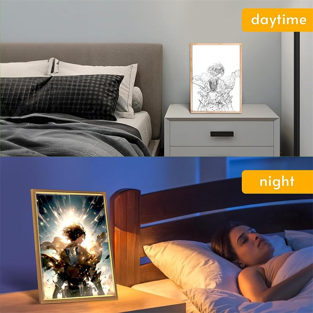 Anime Attack On Titan Night Light Painting Picture Frame Room Decor Home Wall Decorative Art For Bedroom Friends Gifts Moon Lamp