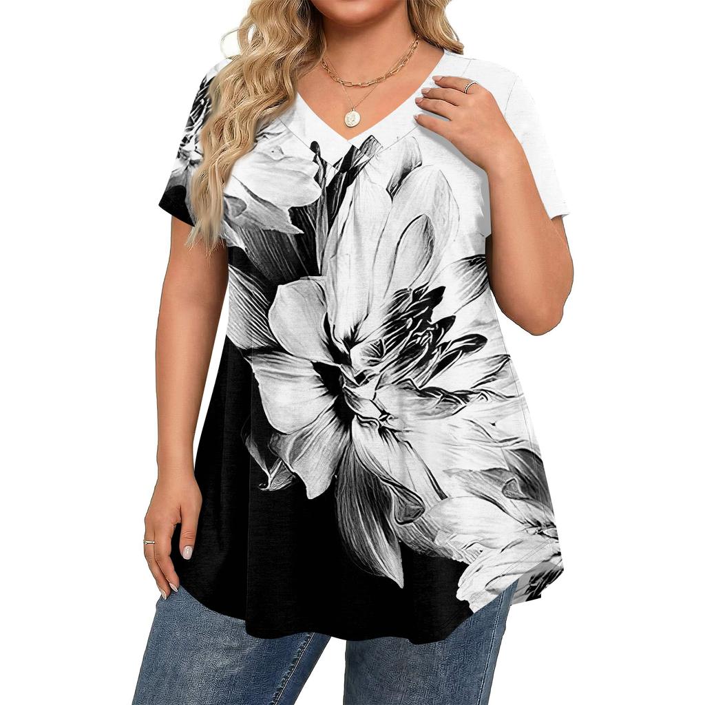 Modische Damen Übergröße Lässige Lockere Kurzarm Elegante V-Ausschnitt Bluse Für die Arbeit