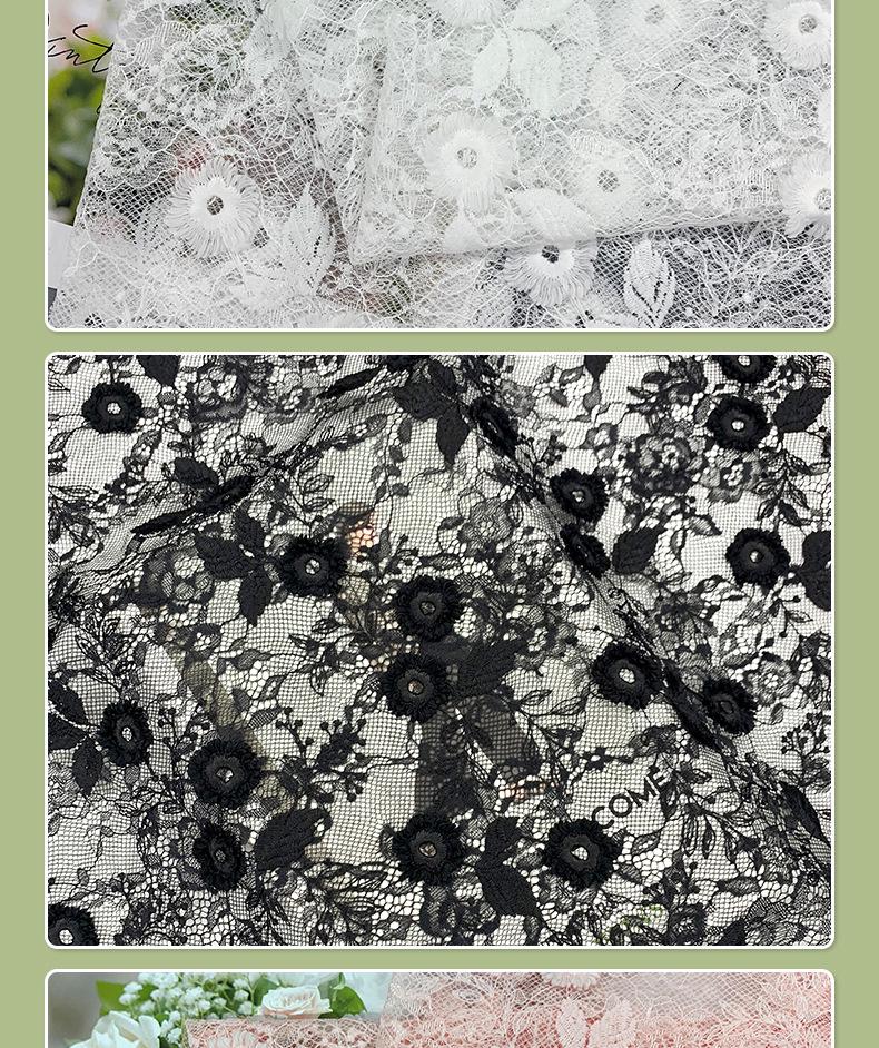 3D Embroidered Floral Lace Fabric for Dresses and Children's Clothing
