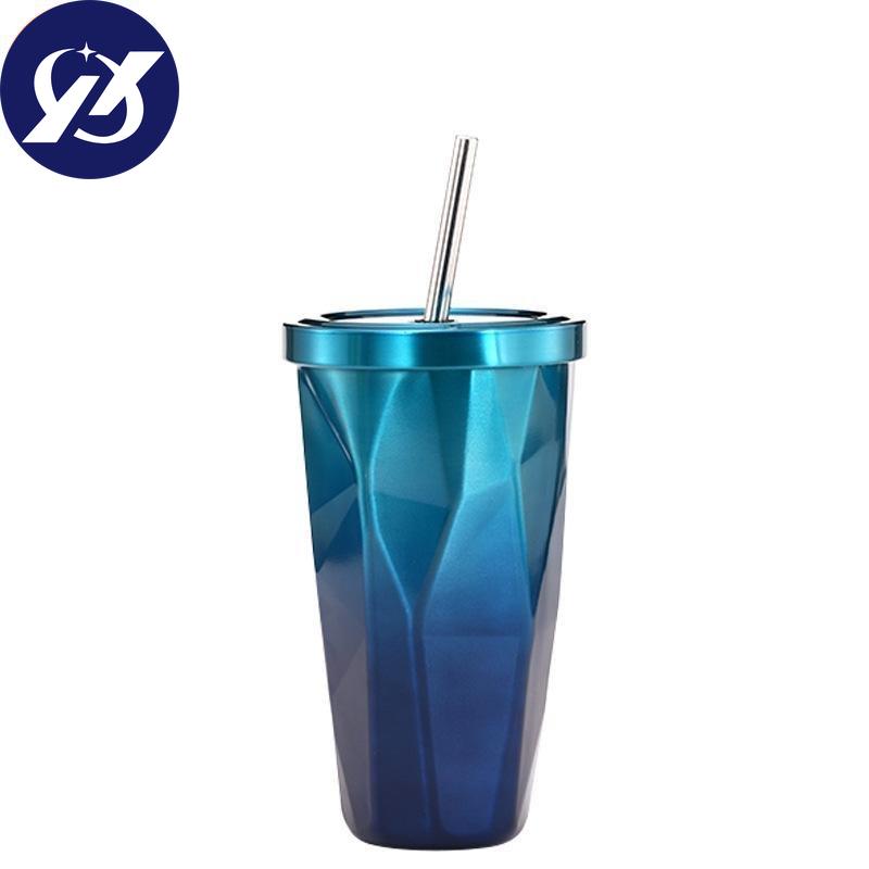 500ml Double Wall 304 Stainless Steel Coffee Bottle With Straw To Go Cold Beer Cup With Tumbler