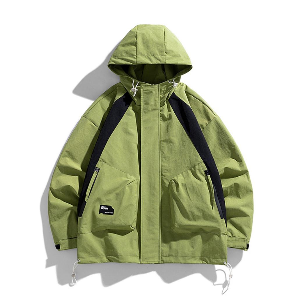 Men's Color-Block Windproof Outdoor Jacket with Removable Hood, for Hiking and