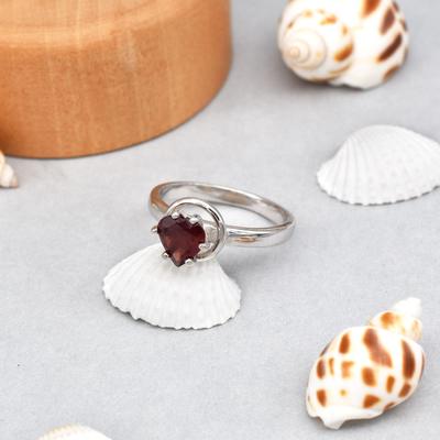 925 Sterling Silver Natural Heart Garnet Gemstone Ring 7 US Gift Ring