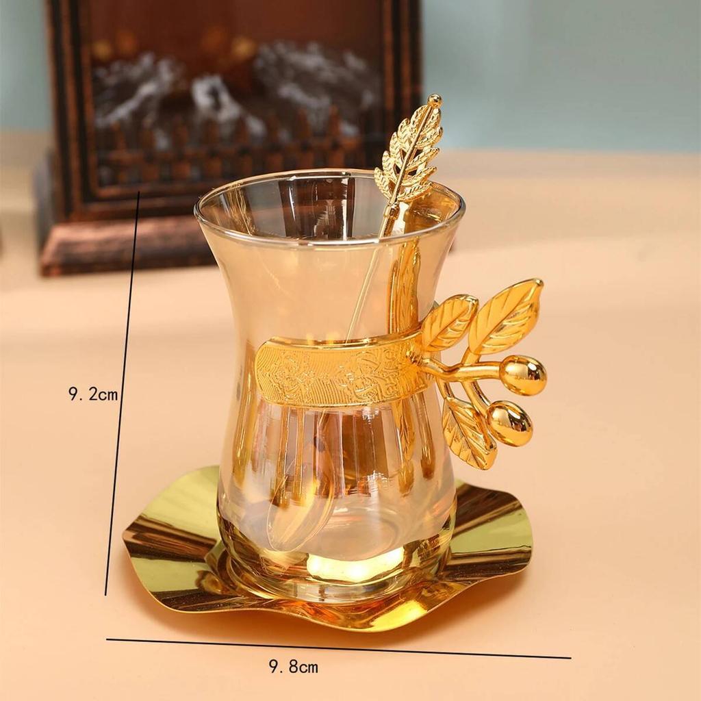 Türkische Kaffeeglas-Sets Luxuriöser Stil Goldene Kaffeetassen- und Tellerset Schwarze Teetasse Untertasse Teelöffel-Set Espressotasse Haushalts-Teetasse