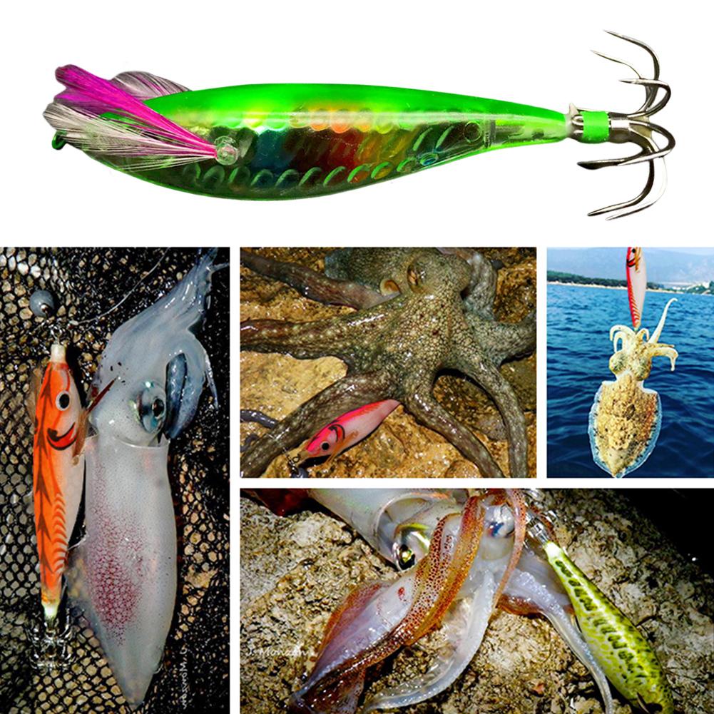 1 To 5 Pieces Wooden Shrimp Squid Hook Bionic Shrimp Jig Bait with Hook Artificial Cast Bait Fishing Gear Artificial Bait