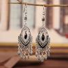 Bohemian Ethnic Colorful Rhinestone Acrylic Drop Earrings for Women Vintage Long Antique Silver Color Tassel Earrings Jewelry