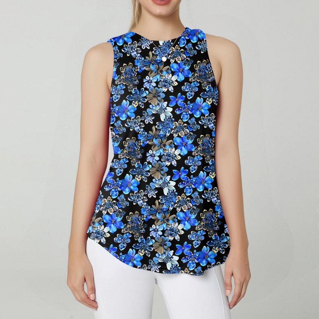 Damenmode Lässige ärmellose Weste Vintage Print Rundhalsausschnitt Ärmelloses Top