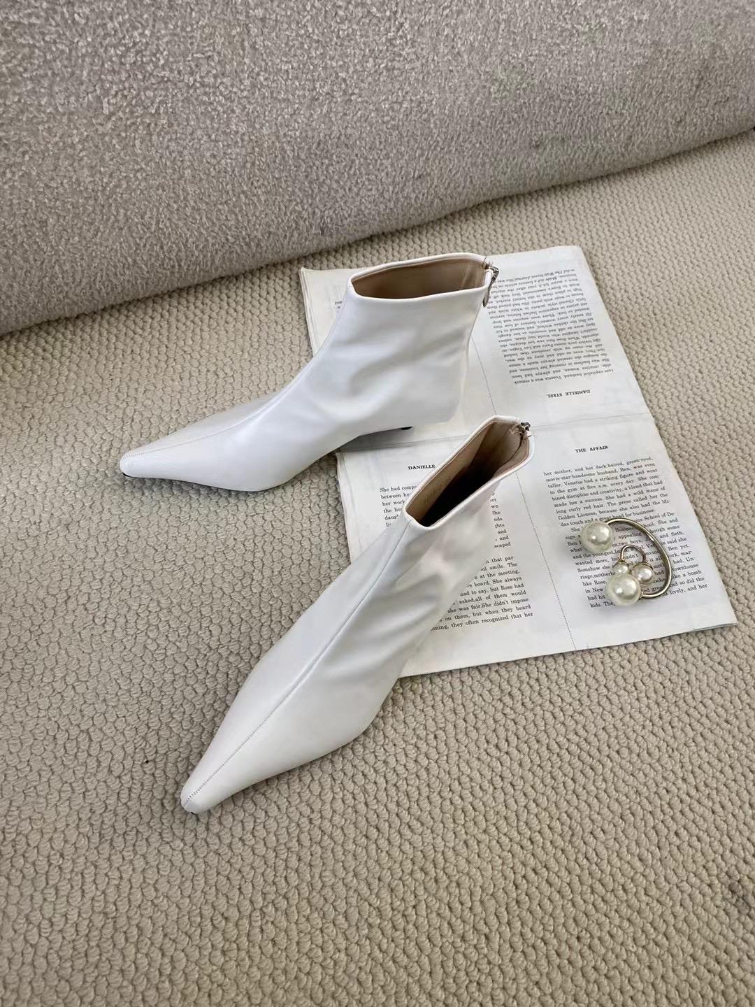 

мода Модные женские ботильоны с острым носком Chelsea Botas Тонкие туфли на среднем каблуке Черные Белые Коричневые Молния сзади Модные туфли-лодочки Обувь Женщина 39 245 белый