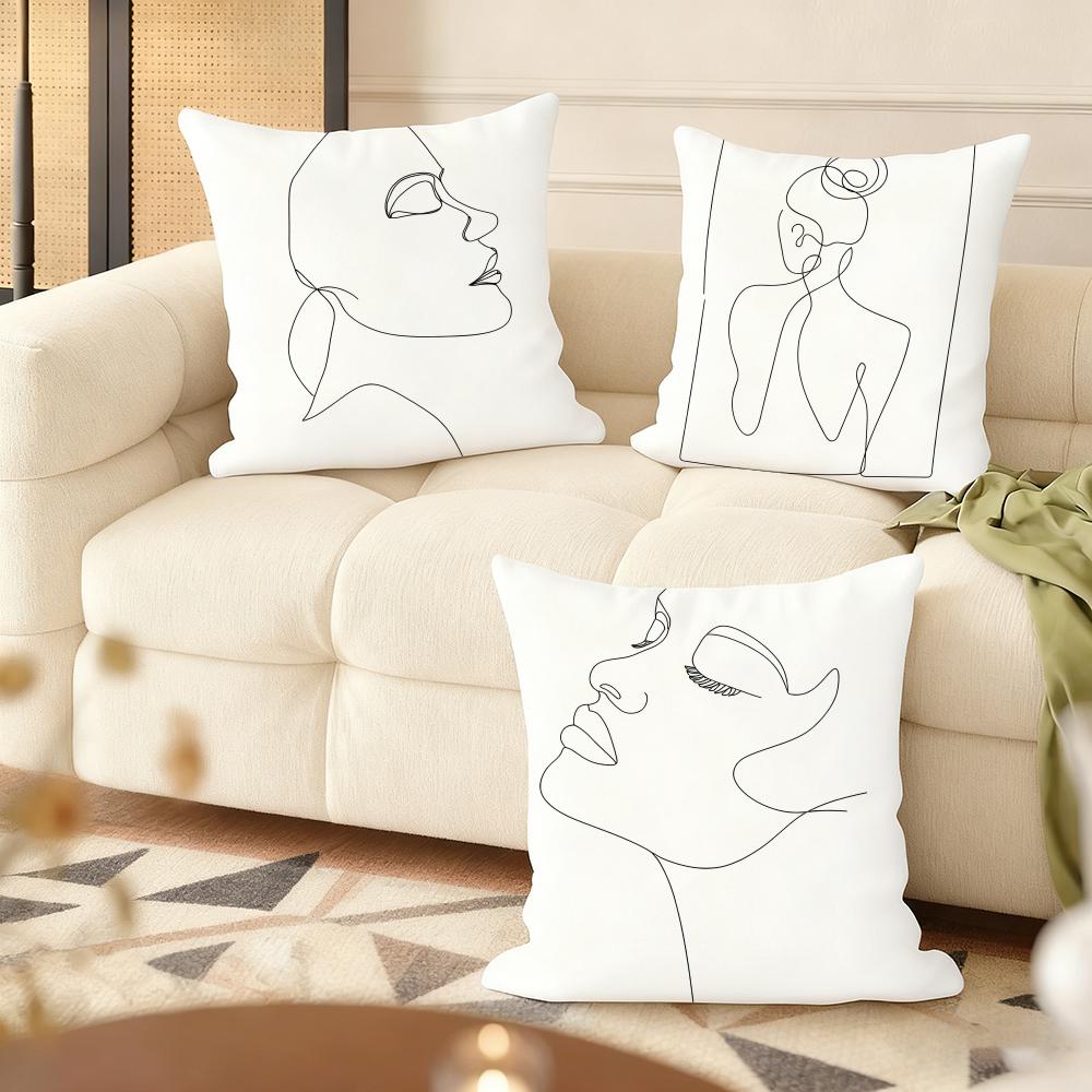 Line Woman Cushion Cover Soft Plush Throw Pillow Cushion CoverDoubleSided Printed Decorative Case for Sofa Decor