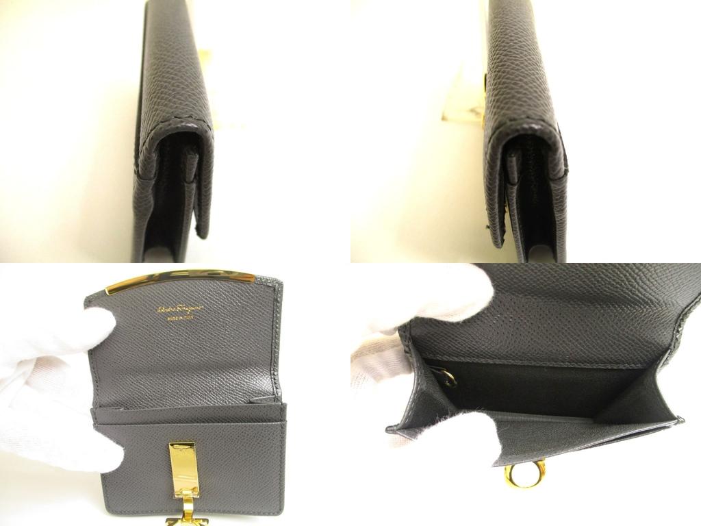 Authentic Salvatore Ferragamo Gray Black Leather Business Card Holder #a746  Refurbished