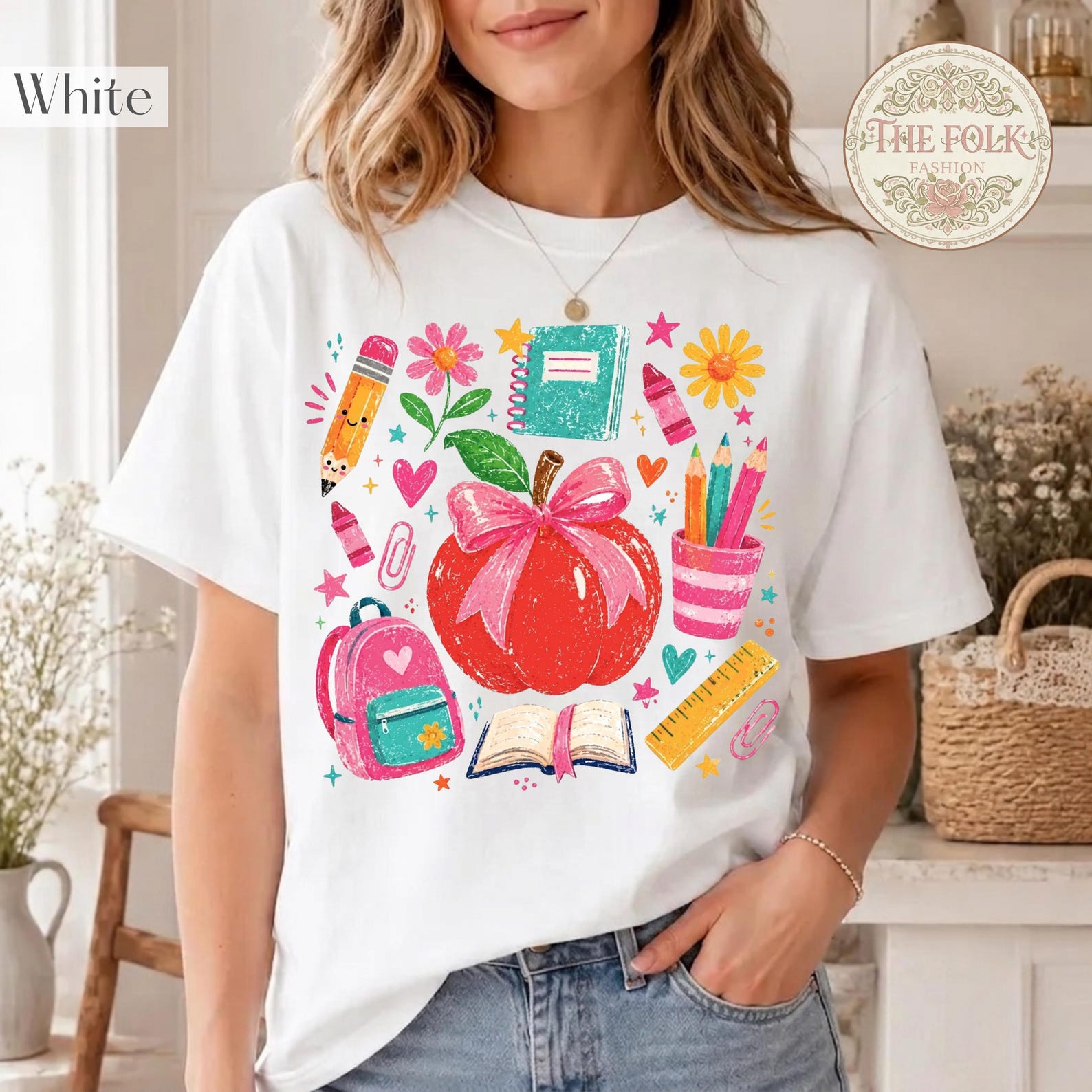 Coquette Teacher Shirt, Back to School Tee, Cute Apple Bow T-shirt, School Supplies Shirt, Preschool Teacher Tee, Elementary Teacher Outfits L