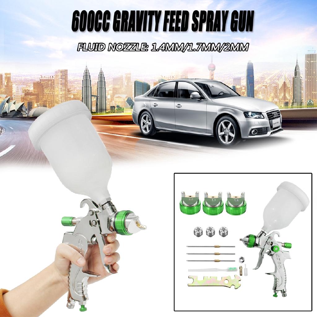 Professional Gravity Feed HVLP Spray Gun with 3 Fluid Tips 1.4mm, 1.7mm, 2.0mm