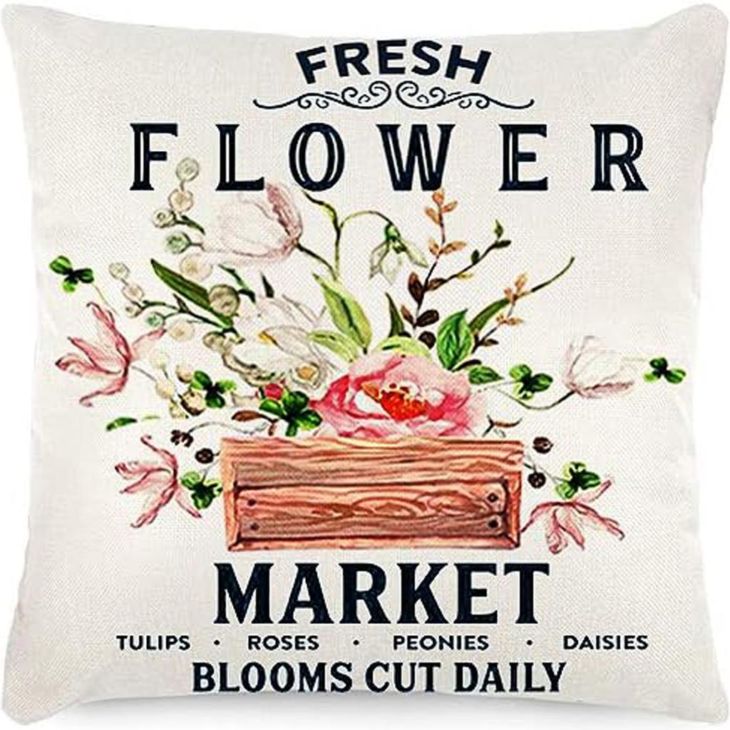 New Spring Fresh and Beautiful Linen Pillowcase Sofa Bedside Plant Flower Pillow Cushion Cover