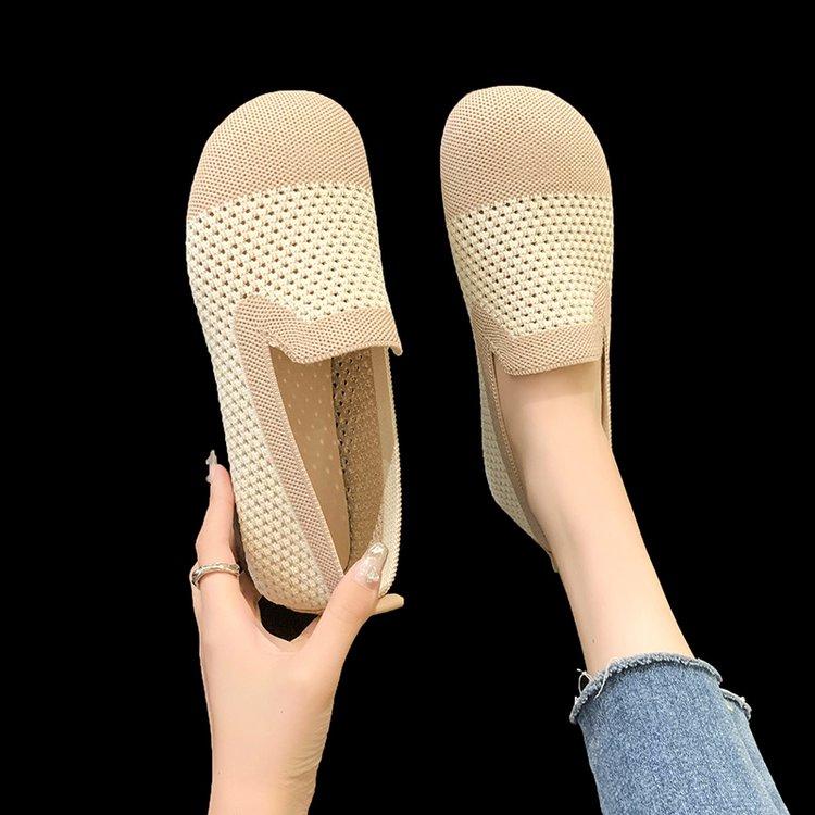 

Женские туфли на плоской подошве, дышащие, модные, удобные, с мягкой подошвой, с круглым носком, повседневные туфли для девочек, весенние и летние туфли на плоской подошве для женщин 35 бежевый