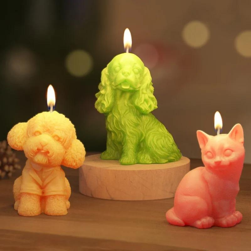 3D Cat Dog Candle Silicone Mold Multiple Cute Animals Shape Aromatherapy Soap Resin Molds Cake Decor Candy Chocolate Baking Tool