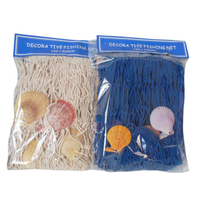 Rybářská síť pro domácí dekorace, nástěnné závěsy ve stylu Středozemního moře, samolepky na zeď na dveře s dekorací mušlí