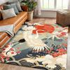 1pc,Crystal Velvet Chinese Red-Crowned Crane Printed Carpet, Non-slip Area Rug for Living Room, Bedroom, Chair Protecti
