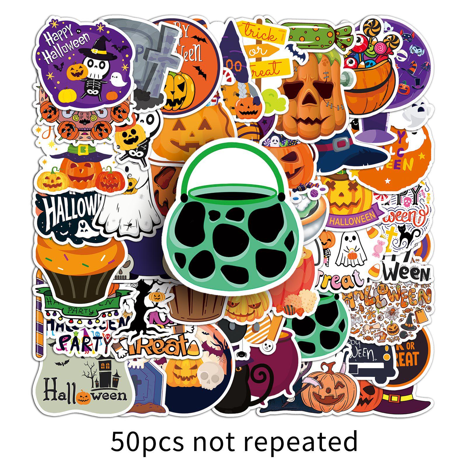 50 Halloween Stickers: Ghost, Scary Pumpkin, Cute Cartoon for Journals