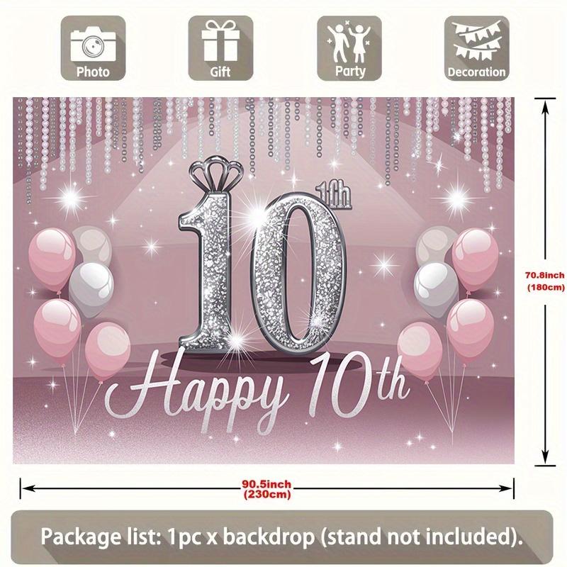 Birthday Party Backdrop Pink Polyester Banner 229.87 x 179.83 cm Photo Booth Decoration