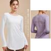 Yoga Long Loose Long Solid Workout Purple W&C Women's Top, Sleeve, Fitted, Fit, Sleeve, Color, T-Shirt, Simple, Training, Sportswear, (JP, Alphabet,