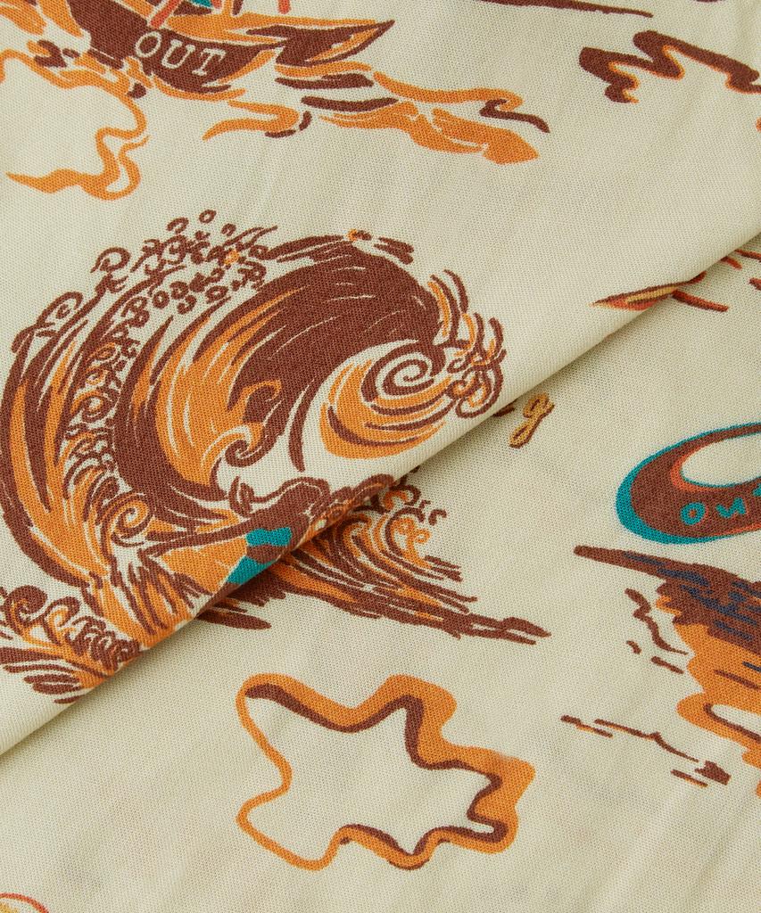 OUTSTANDING Hawaiian Open Collar Half Shirt Surfing_Beige