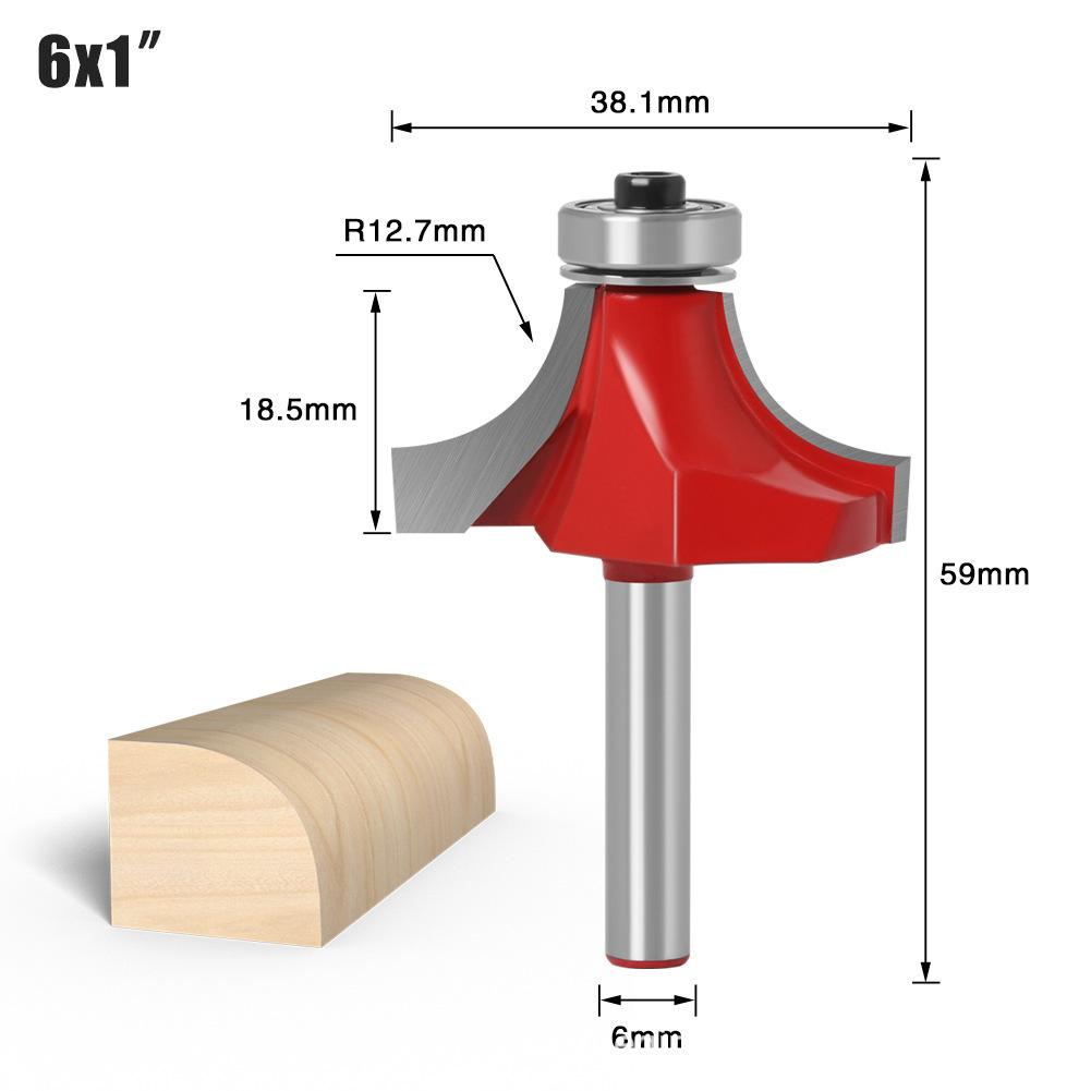 Woodworking Bearing Round Corner Cutter Trimming Machine Cutter Head Chamfering Slotting Engraving Woodworking Cutter Gong Cutter 1/4 Handle 6 Handle