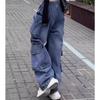 Amerikanische Retro High Waist Elastischer Bund Gerades Bein Mehrere Taschen Arbeitshose Damen Frühling und Herbst Neu Weiche Jeans