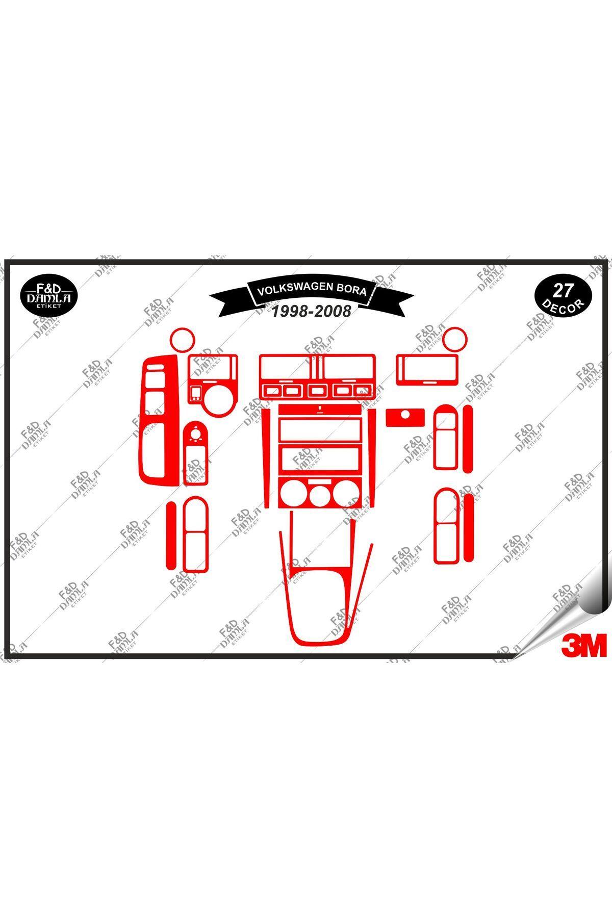 

Volkswagen Bora 1998-2008 Torpido Konsol Trim Göğüs Maun Kaplama Set 27 Parça Kırmızı