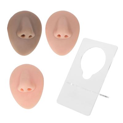 3pcs Silicone Nose Model 3D Simulated Nose Model with Acrylic Stand for Piercing Practice Display