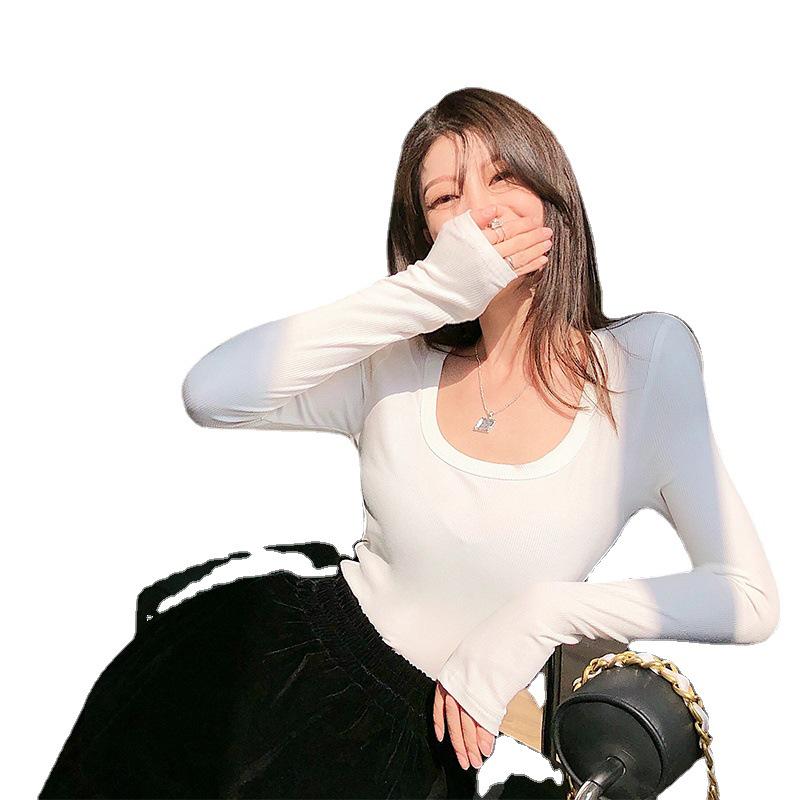 Spicy Girl Slim Fit U-Neck Long Sleeve T-Shirt for Women