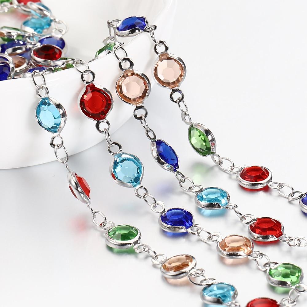 1meter Love Heart Crystal Bead Chains Glass Beads Copper Chain for Necklace Bracelet DIY Jewelry Making Component Supplies