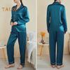2 Pcs/Set Pajamas Suit Satin Single-breasted Cardigan Shirt V Neck Notch Collar Solid Color Shirt Wide Leg Loose Trousers Nighty Suit Sleepwear