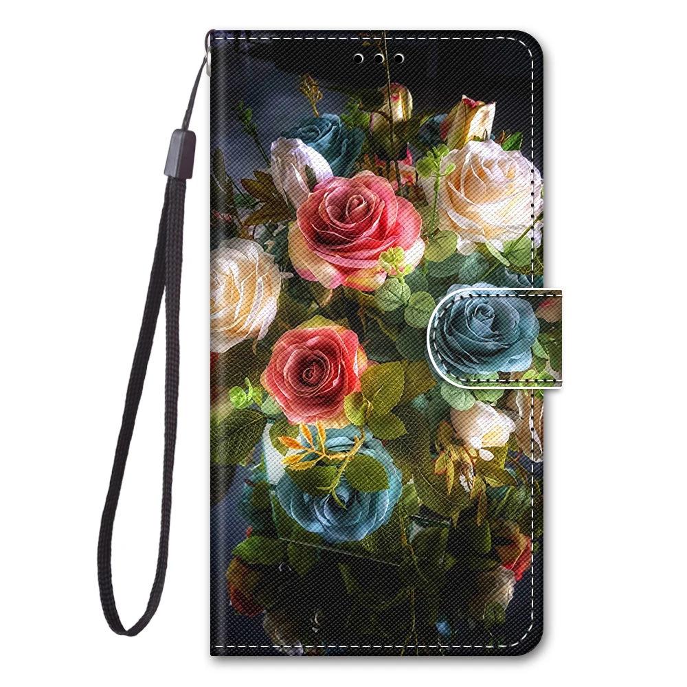 Leather Flip Phone Case For Xiaomi Redmi Note 7 8 Pro 8T 9 Pro 9S Lion Cat Flower Butterfly Painted Wallet Card Holder Cover