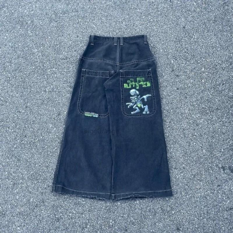 Hohe Taille Weites Bein Jeans Herren Streetwear Hip Hop Vintage Lockere Passform Gerader Schnitt Herbst