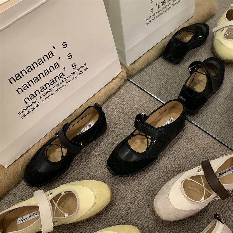 Heel height 2.5cm~ Casual shoes Velcro heightened version thick-soled shallow mouth Mary Jane shoes women's German training shoes heightened board sh