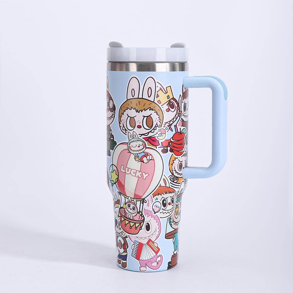 Cute Cartoon 40oz Bingba Cup Creative Rabub Stainless Steel Thermos Cup Will Carry The Handle Straw Car Cup