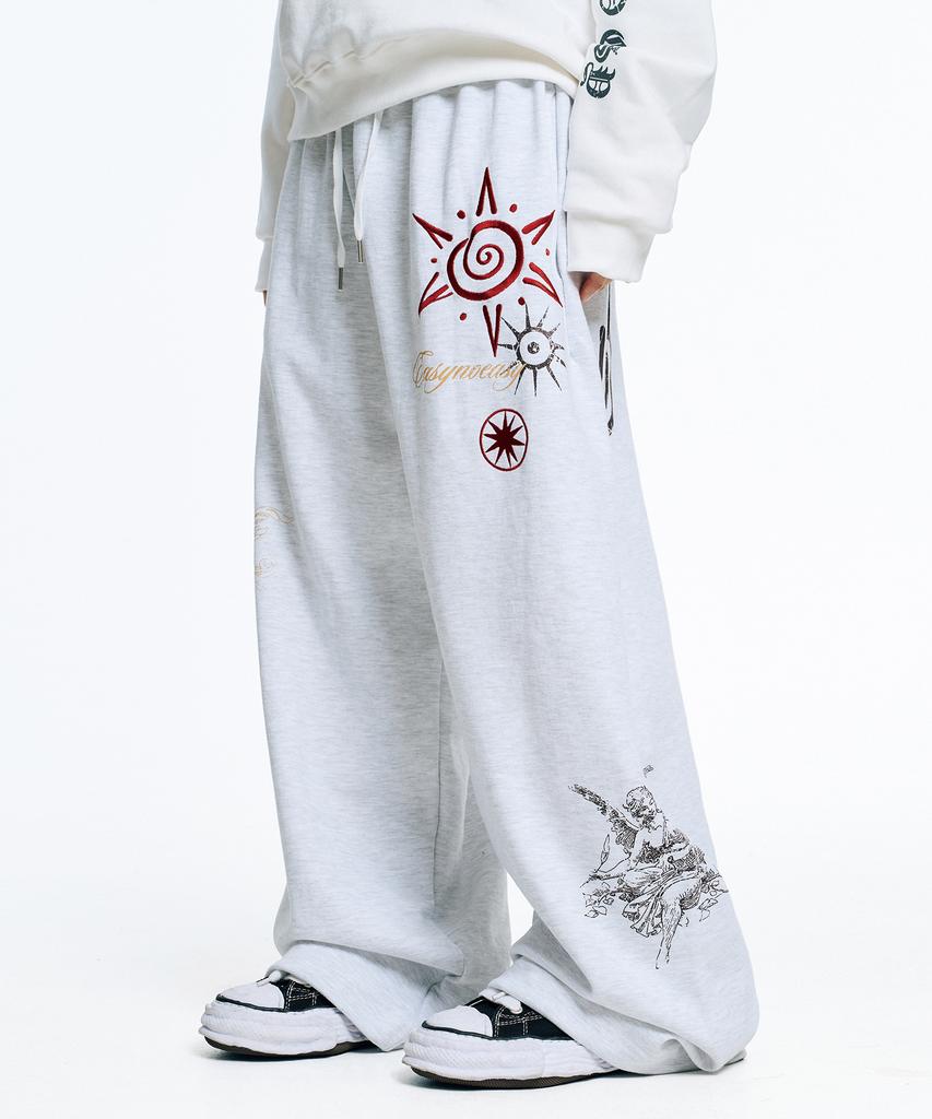 EASY NO EASY Multi-Print Sweatpants - Light Grey