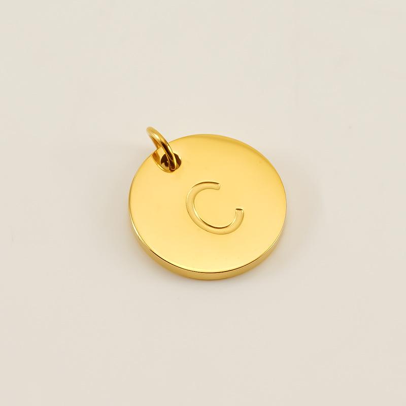 Minimalist Round Stainless Steel Initial Pendant – 26 English Letters, Smooth Surface, DIY Jewelry Accessory