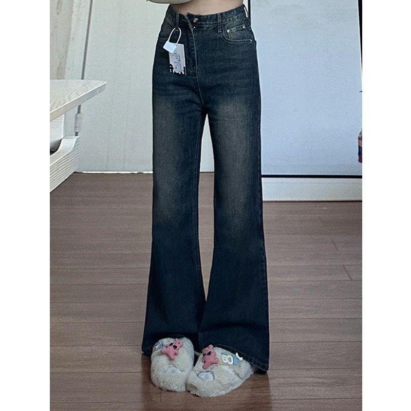 

Women s High-Waisted Fleece-Lined Retro Blue Micro-Flare Jeans 3XL