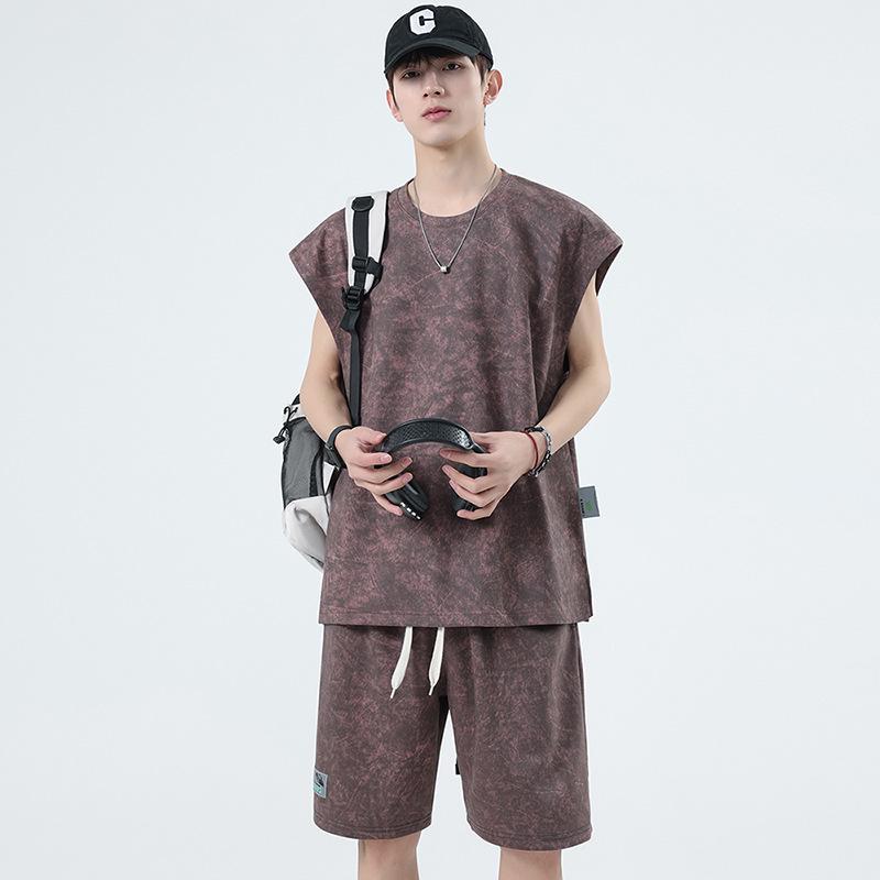 2025 Herren Übergröße Batik 2-teiliges Set: Sommerweste & Shorts Freizeitanzug