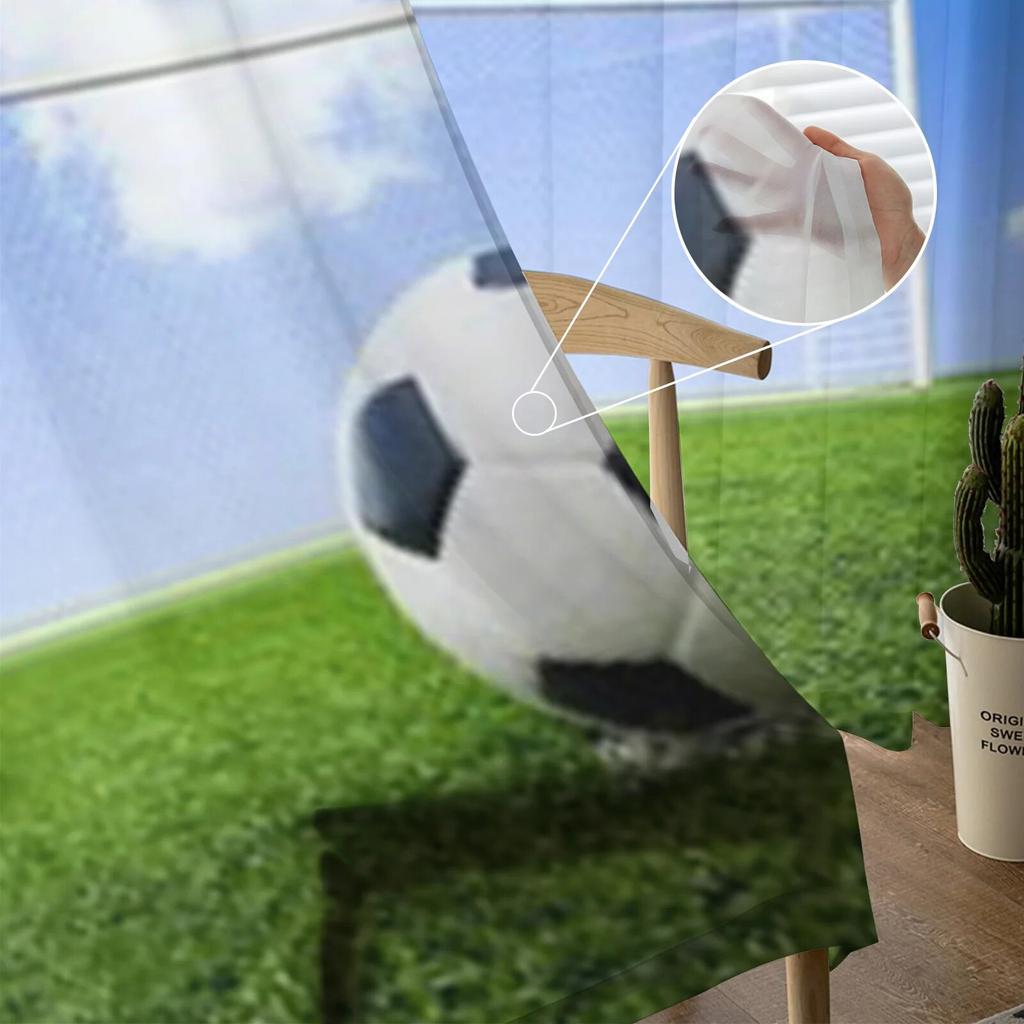 Soccer Ball On Green Grass Field Sheer Curtains For Living Room Kids Bedroom Tulle Curtains Kitchen Window Treatment Drapes
