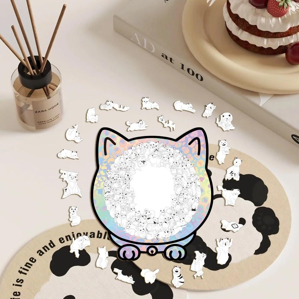 135-piece Cat Wooden Jigsaw Puzzle with Cat Silhouette Frame Cut Cat Pieces
